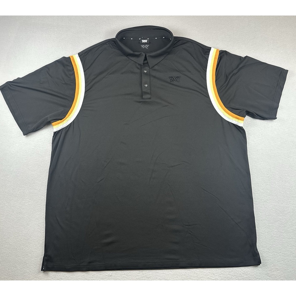 PXG Golf Polo Mens 3XL Black Retro Stripe Shoulder Performance Snap Korea